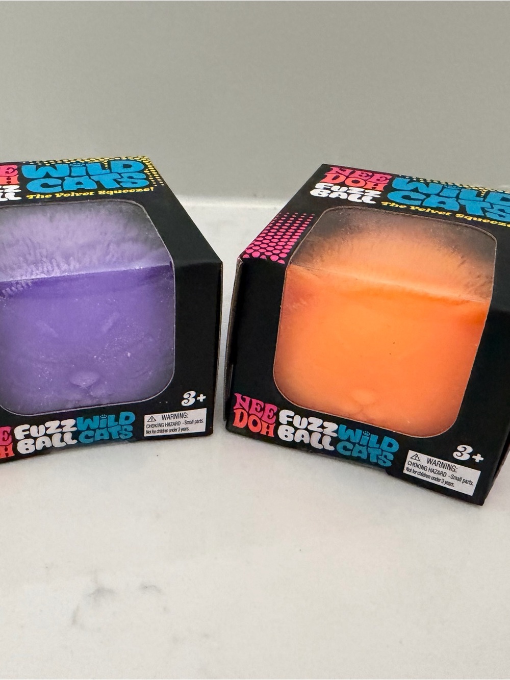 NEW 2X NeeDoh FuzzBall Wild Cats Soft Squeeze Toy - Purple & Orange